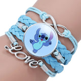 Disney Stitch Leather Bracelet Fashion Anime Blue Classic Braided Rope Chain Handmade Bracelets for KidsAdjustable Jewelry
