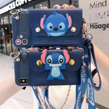 Disney Stitch with Card Holder Crossbody Strap Phone Cases For iPhone