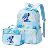 2pcs Disney Lilo Stitch Multi Pocket Backpack with Lunch Bag Rucksack Casual School Bags for Women Student Teenagers Sets