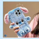 3D Cartoon Cute Winter Plush Disney Stitch Phone Cases Couple Anti-drop Soft Cover