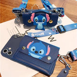 Disney Stitch with Card Holder Crossbody Strap Phone Cases For iPhone
