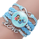 Disney Stitch Leather Bracelet Fashion Anime Blue Classic Braided Rope Chain Handmade Bracelets for KidsAdjustable Jewelry