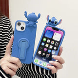 3D Three-dimensional Disney Stitch Bracket Phone Case for IPhone  Anti-drop Silica Gel Soft Cover