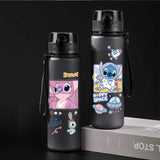 560ML Stitch Angel Cartoon Water Cup Portable Plastic Large Capacity Cartoon Figures Clear Cup Adult Outdoor Sports Water Bottle